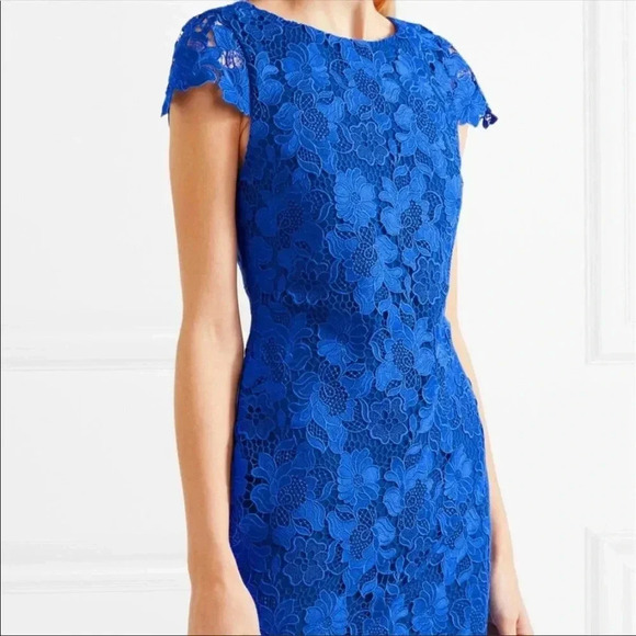 NEW Alice Olivia Clover Blue Guipure Lace Short Sleeved Mini Dress Size 2 - Picture 3 of 11